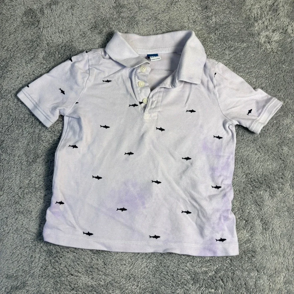 Old Navy Toddler Boys Shark Print Polo Shirt Lavender 3T Short Sleeve Cotton